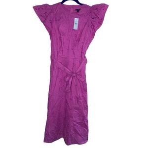 Ann Taylor Eyelet Flutter Sleeve Midi Dress Pink ,‎ Size 00P